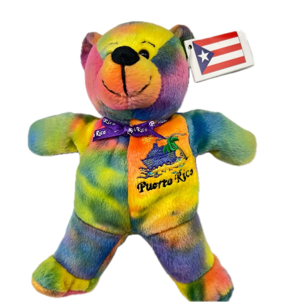 Puerto Rico "Isle of Enchantment" Symbolz State Pride Bear Rainbow Tie-Dye Plush - Picture 10 of 15